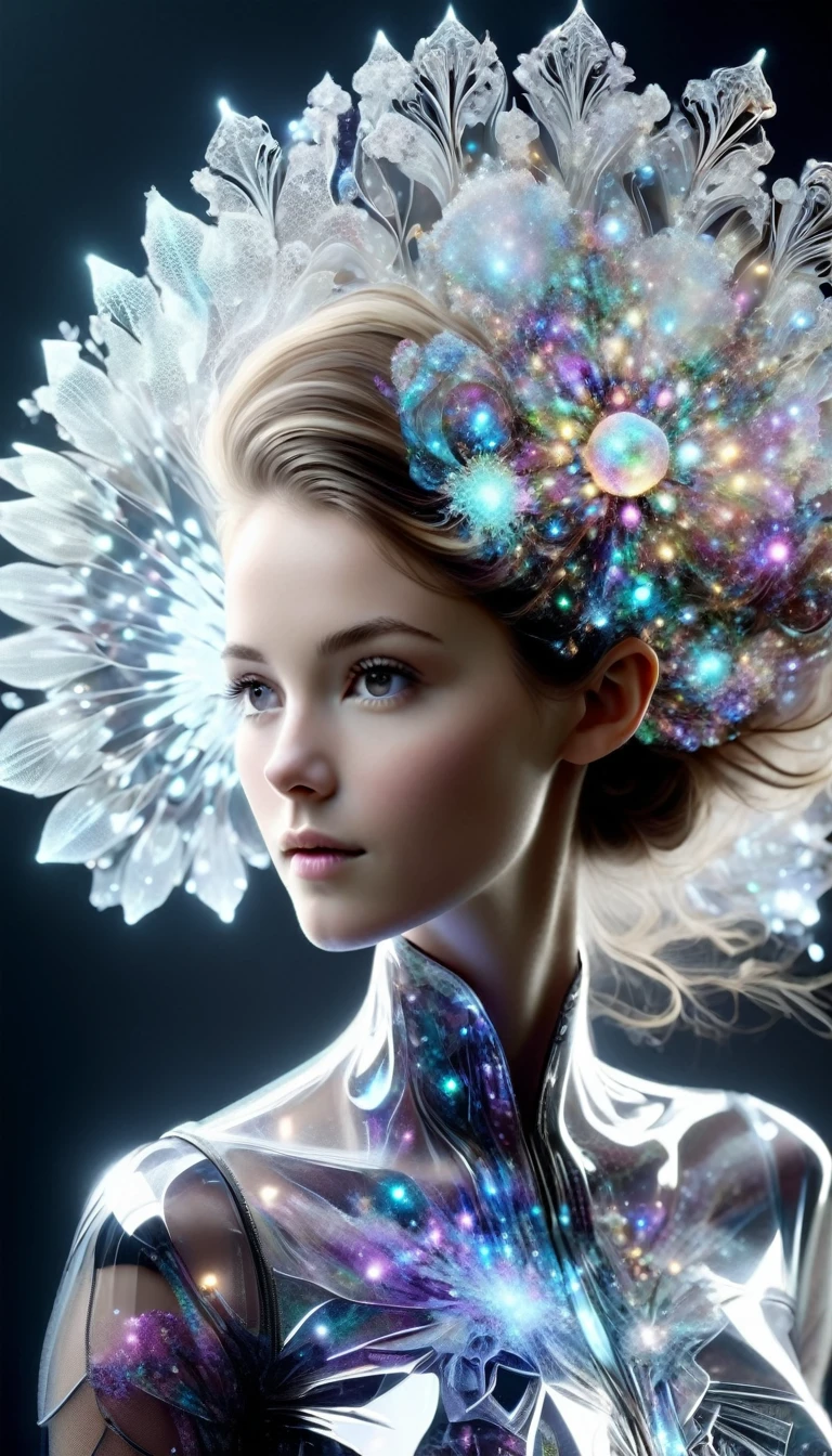 Megan Hess Style,(Nick Vesey Style:0.6),Shiny, Transparent Mandelbrot Shield, fractal,One person,