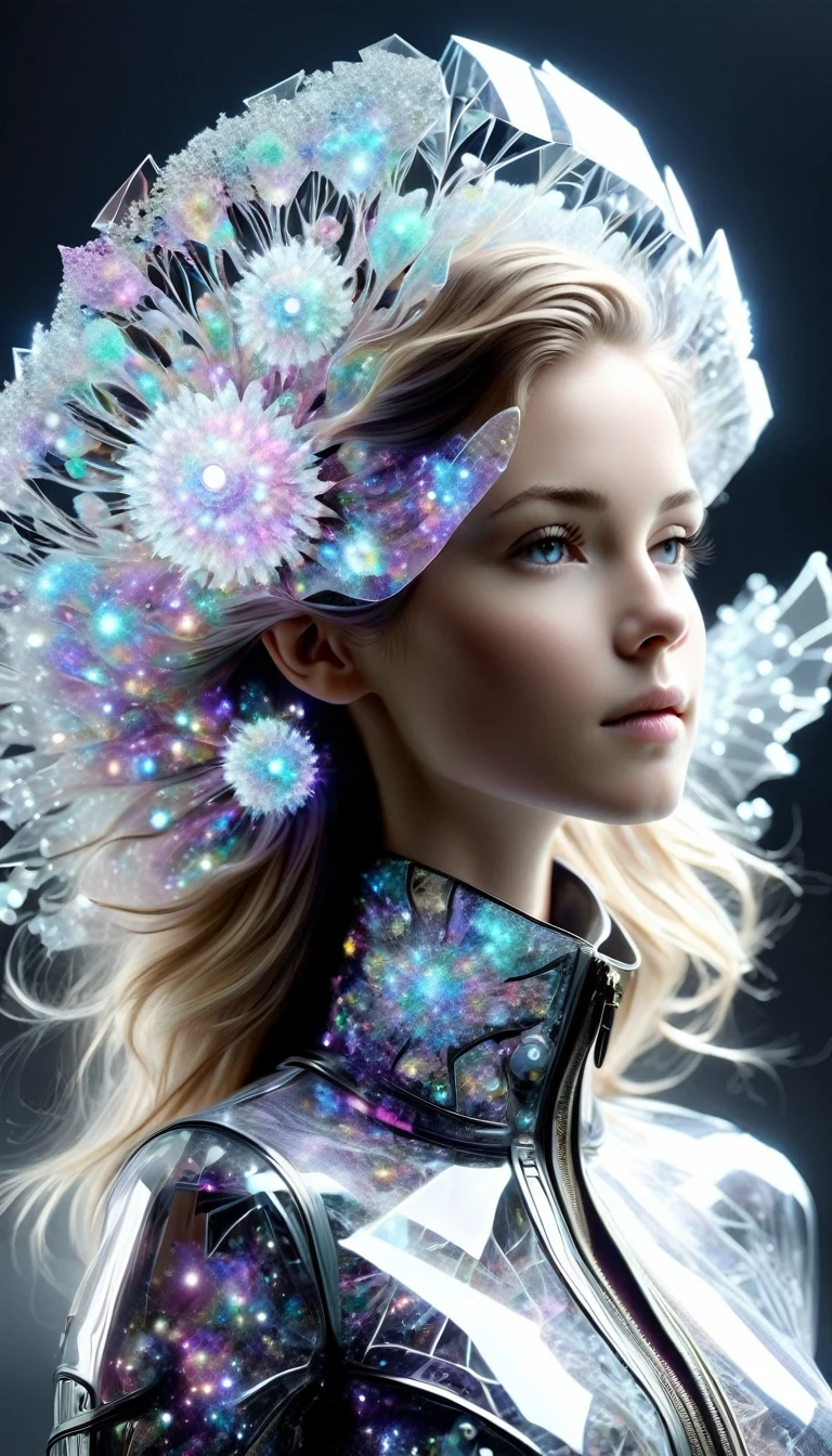 Megan Hess Style,(Nick Vesey Style:0.6),Shiny, Transparent Mandelbrot Shield, fractal,One person,