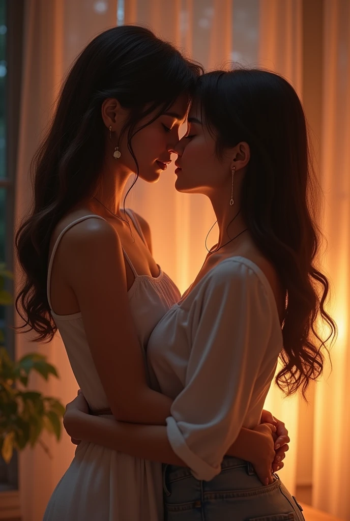 Young woman kisses her girlfriend