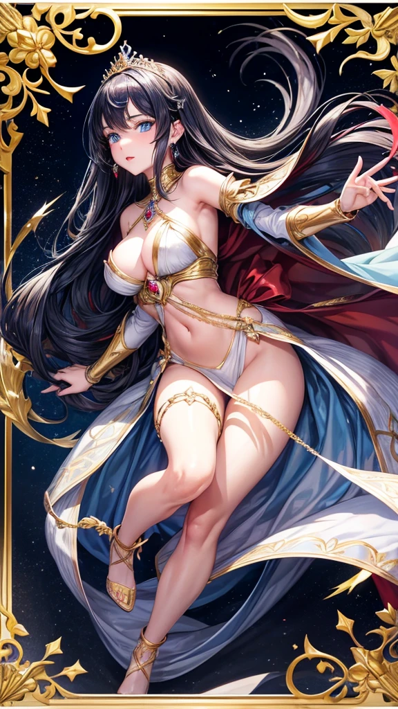 アニメ , an 18 year old princess, pretty, {gold tiara with sapphire and ruby stones}, {face perfect}, {Bblack hair}, {blue colored eyes}, {asymmetrical eyes}, {perfect nose}, {red lips}, {full body 5.0}, {{{silver red armor, detailed}}}, {walking, in a castle}
{8k image}, {128k ultra resolution}, {ultra quality 128k}, {128k high quality sharpness}