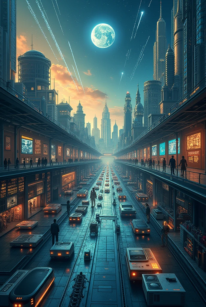 "Create a detailed image representing the evolution of Artificial Intelligence. The scene should depict a timeline that spans from early theoretical concepts and mechanical automata in ancient times, through key historical figures like Alan Turing and John McCarthy in the mid-20th century, to modern-day AI advancements like deep learning and cloud computing. The timeline should flow from left to right, starting with symbolic representations of early machines and philosophical ideas, moving to a central section with 20th-century computers and pioneers, and ending with a depiction of current AI technology such as neural networks, data streams, and digital interfaces. The overall aesthetic should combine elements of historical and futuristic design, showing the progress of AI as a continuous journey through time."