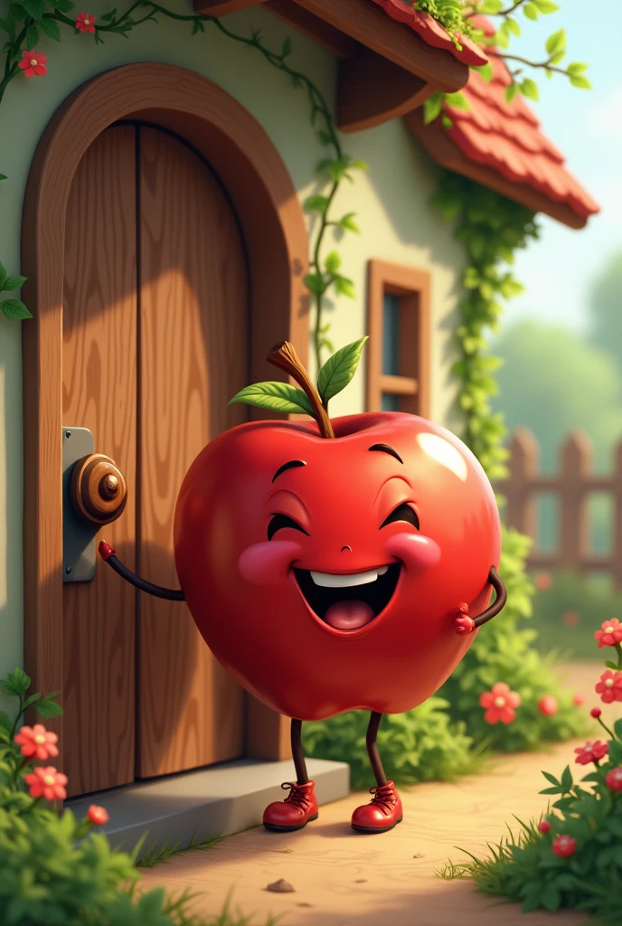 Apple knocking on the door of a little house