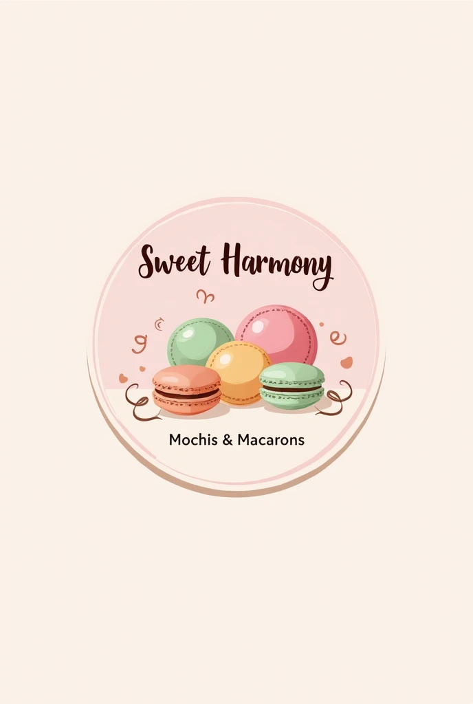Logo for a dessert business with Mochis and macarons with the name Sweet Harmony: Mochis & macarons