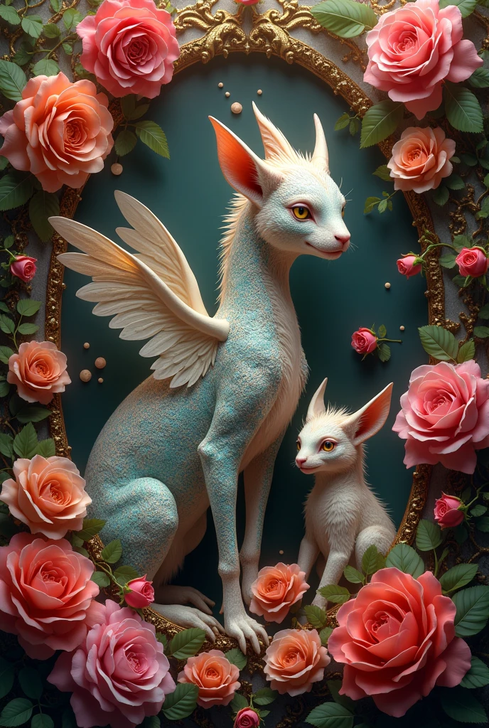 Animals never seen in the world with beautiful appearance in a collection of colorful roses