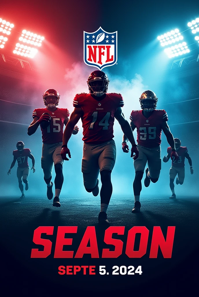 An image, preferably a banner, to announce the new NFL season. Subtitles must be in Portuguese. Use the information: September 5, 2024.