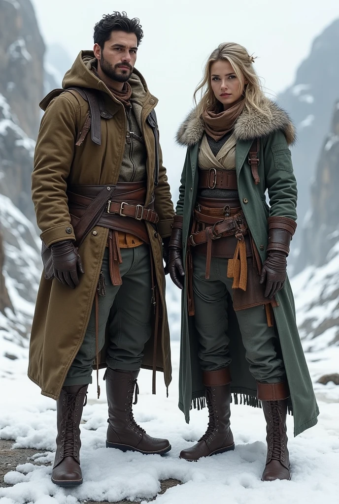 Generates the costumes for my country called Libertalia, which mainly presents freedom, That they are NOT pirates, type the country is a very cold country, the masculine and feminine, ummm, a little less fantasy, that they are more retouchable and distinct for each gender, a little less sheltered, These guys look great for climbing those