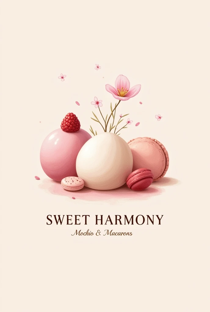 Elegant logo for a dessert business with Mochis and macarons with the name Sweet Harmony: Mochis & macarons