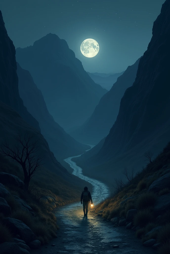 On a new moon night, on a narrow, winding road over a mountain pass,