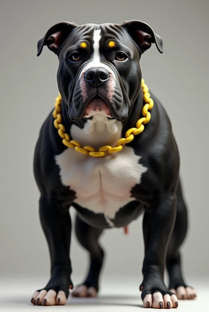 American Bully Pincher, blackw, white chest with two mustard spots above the eyes, Little Ears, light yellow chain necklace