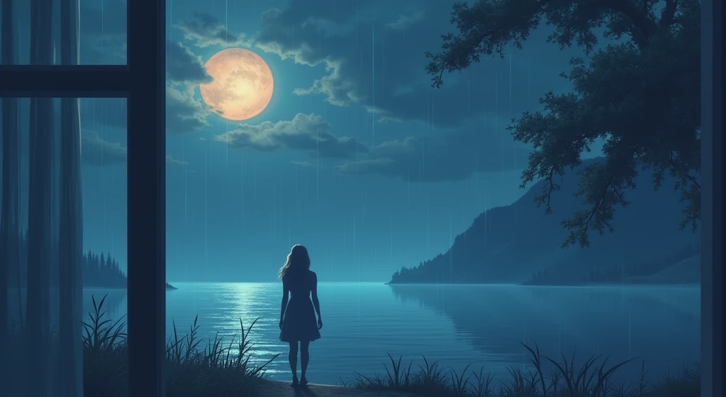 Section 3: "Twilight’s End" (2:01 - 3:00)
Scene: Third Verse, Bridge, and Final Chorus

Visuals: The scene shifts to the horizon where the first light of dawn begins to break. The sky transitions from dark blues to the warm hues of sunrise. The solitary woman figure from the first section is seen walking away from the lake, leaving the night behind. The camera focuses on raindrops sliding down a window as the bridge plays, symbolizing the lingering pain of memories. Finally, as the last chorus plays, the scene returns to the lake, now bathed in the soft glow of the rising sun, with only a faint echo of the night’s shadows remaining.
Effects: Gradually increase the brightness and warmth of the colors to match the rising sun. Use a shallow depth of field for the raindrops on the window, with the background softly blurred. Add a gentle vignette as the scene fades out, symbolizing the closing of the song.
Prompt: "A horizon transitioning from night to dawn, with a solitary figure walking away from a lake, raindrops sliding down a window, and a soft sunrise glow illuminating the scene as night fades away."