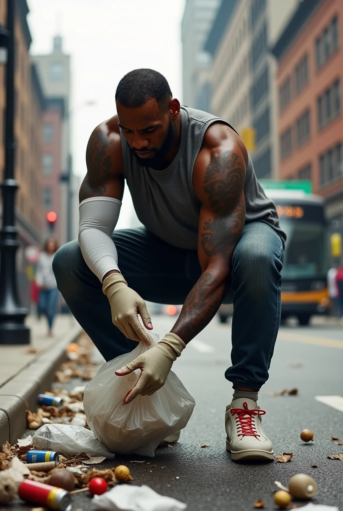 Lebron James cleaning the mess in streets