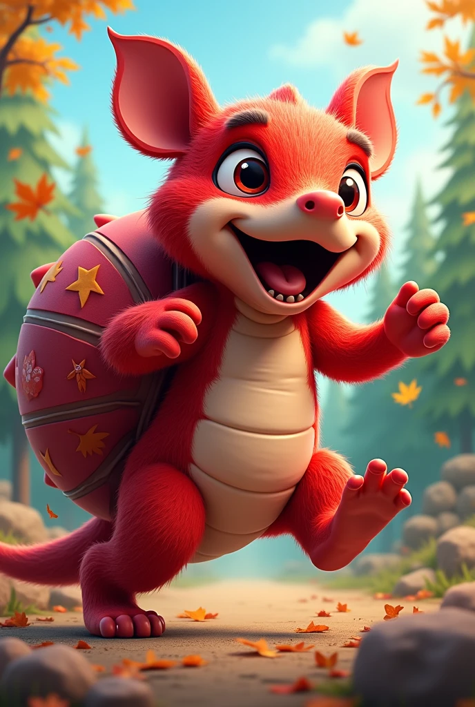 I need an armadillo to use as a mascot for our school's gymkhana., our team color is red (add some touches w refers to the northeast)