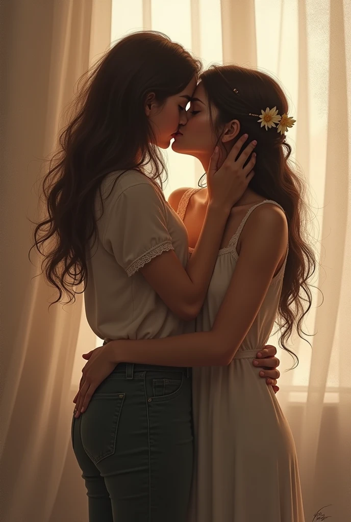 they kiss her cheek and then they hugged each other