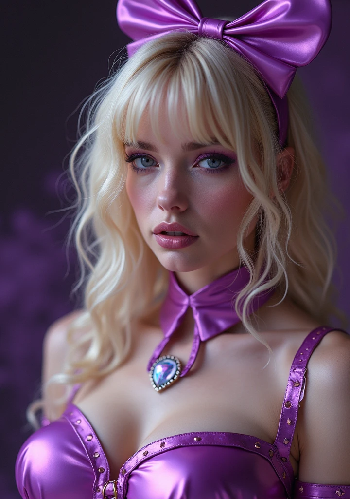Cyberpunk cat girl neko with cyberpunk prosthesis, cat ears, A woman in her 30s, Brunette with light purple and blue hair, Whole body, perfect body, detailed face, pretty eyes, Beautiful nose, Beautiful lips, detailed facial features, elegant, serene expression, intricate details, oil painting, Very detailed, 4k, 8k, photorealistic, masterpiece, dramatic lighting, cinematographic composition, wearing a Gucci dress with a Gucci bag she is in a pool, drinking a glass of red wine, red gucci lingerie