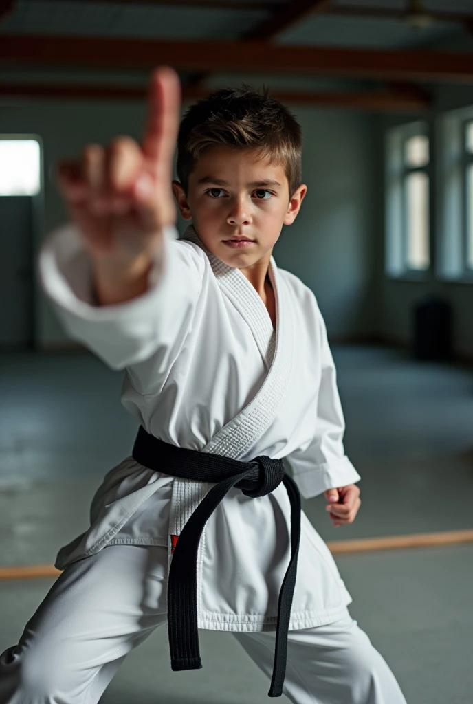 taekwon-do itf spanish boy blocking with open hand closed fingers