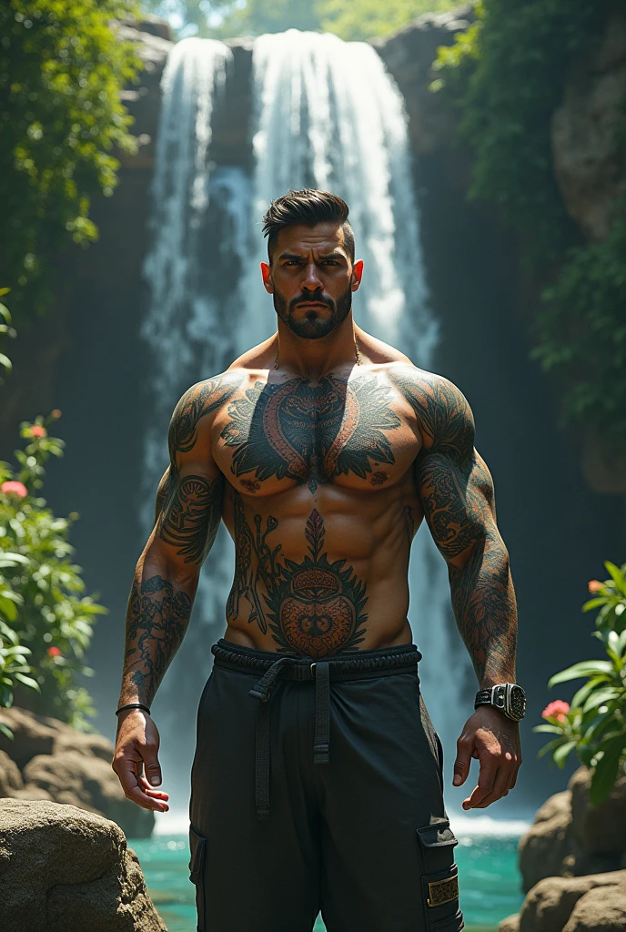 Garden and water fall tatted guy