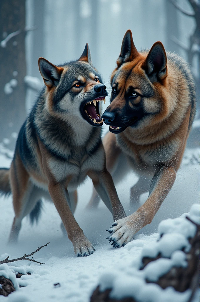 German Shepherd Killing Wolf