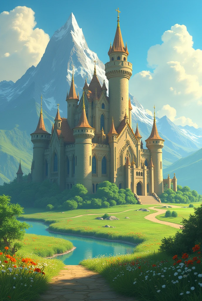 Make an image of the kingdom of Eldoria, it's a kingdom from my video game, make it look almost the same as the kingdom of Hyrule from the legend of zelda, breath of the wild, meaning that the castle is in a meadow and I don't want the castle to be on a hill please.