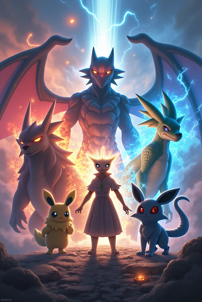 Um time pokémon com thyplosion, gengar, Lucario, dragonite, alola raichu, umbreon