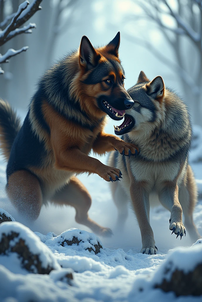 German Shepherd Killing Wolf