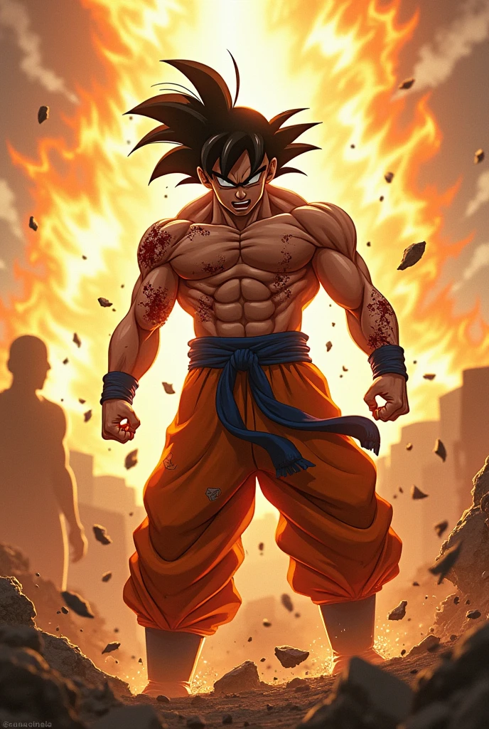 super injured goku sending his last kamehameha at saitama