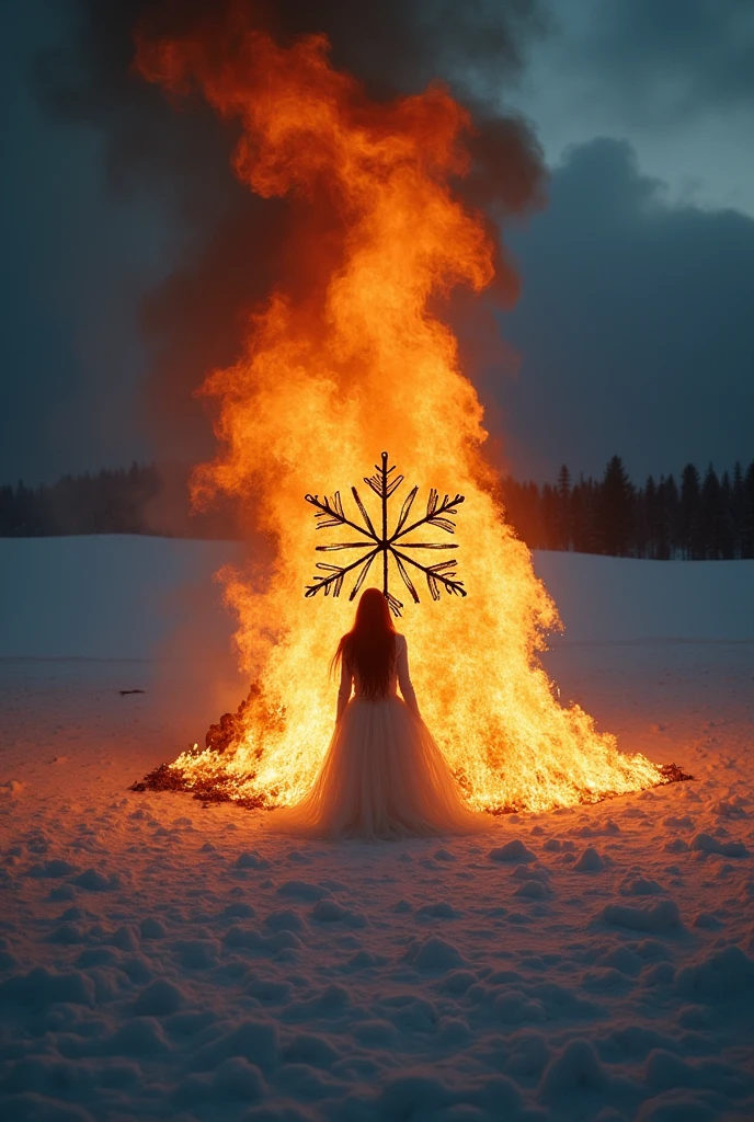 Photo with fire and snowflake drawing