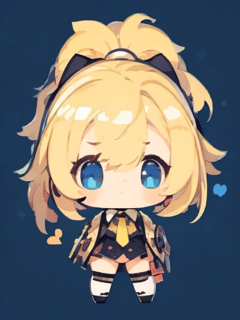 ((chibi)), big head, focus face, flat avatar, (masterpiece:1.2, highest quality), (Realistic, photoRealistic:1.4), Beautiful illustrations, (Natural Side Lighting, Cinema Lighting), Written boundary depth, Beautiful thighs staring at the viewer, 1 female, 20-year-old, alone, thin, slender, (small breasts), anime girl in a short red check skirt and Black blouse with formal collar ((yellow tie)), ((white sox)), yellow cardigan, ((Blue eyes)), Messy hair, High ponytail, hanayamata, single character full body, anime full body illustration, from girls frontline, full body single character, girls frontline style, anime vtuber full body model, render of april, full body with costume, full body illustration, visual novel sprite, fine details. girls frontline