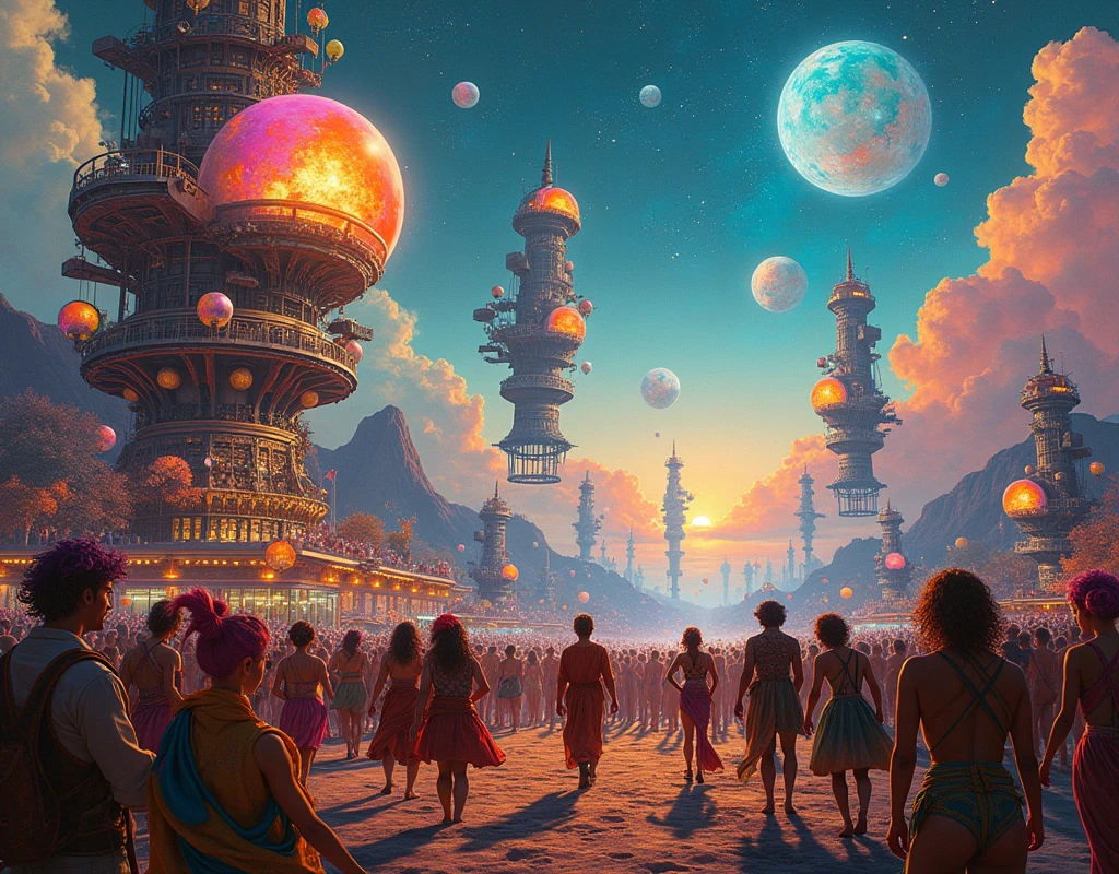 masterpiece biopunk painting of NEW YEARS PSY-TRANCE FESTIVAL in the style of Giotto di Bondone. Ultra-High Definition 64K, Detailed and Intricate, Digital Art, Photo, Realistic, steampunk air ships, Cinematic, Studio Lighting, Beautiful Lighting, landscape view.