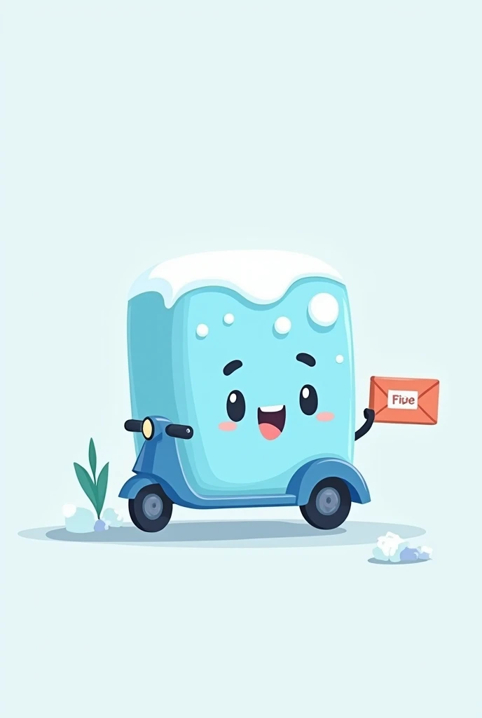 Make me a logo for a delivery company that only sells frozen products. It has to be a minimalist cartoon of an ice cube being delivered by motorcycle.