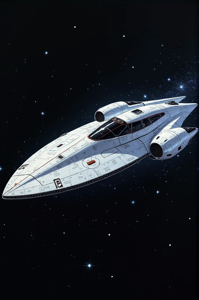 a drawing of a spaceship in pointillism style