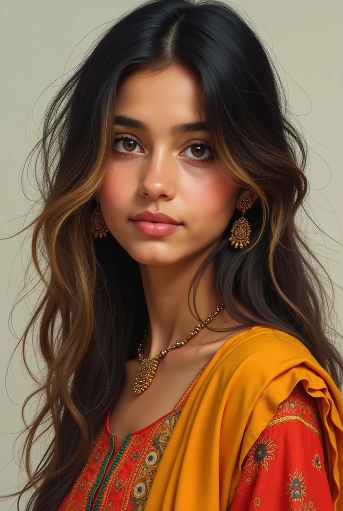 girl Name Shruti Sharma Eye colour blond Black hair In kurti