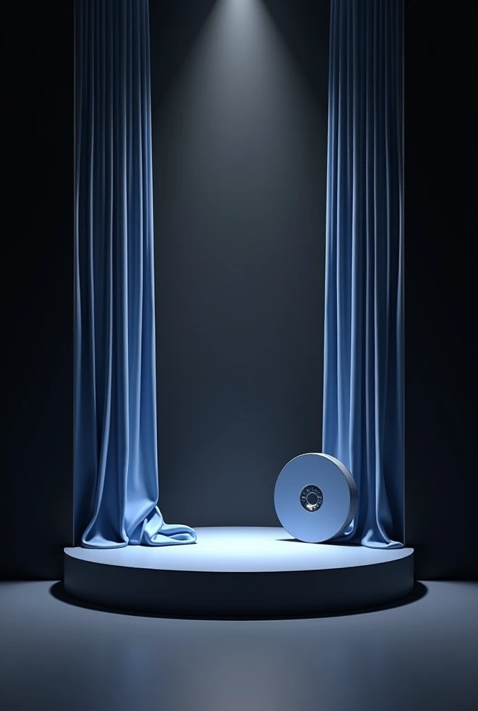 Create a stand in a three by three format, with the walls all black, on one side a blue and silver metallic curtain with a row of CDs next to it, on the other side make a timeline about the sound and music and on the last wall leave it just black.

Make it in a simpler style, dainty 