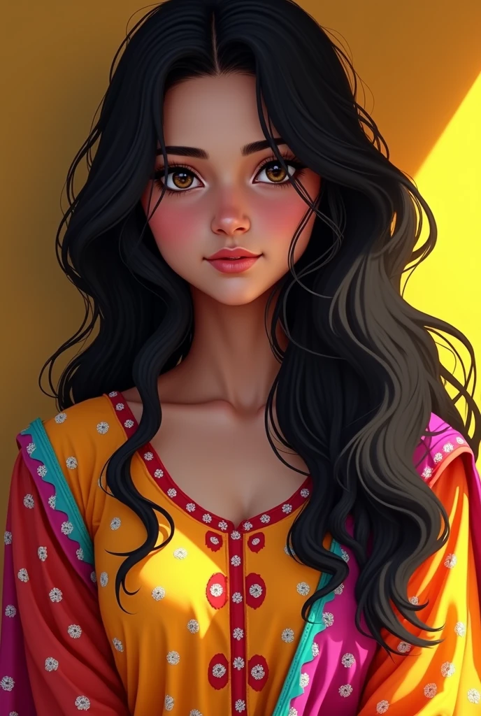 15 years girl Name Shruti Sharma Eye colour blond Black hair In kurti
