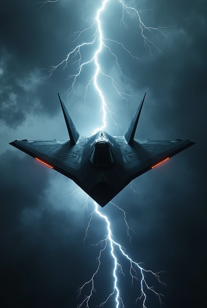 an image with a cloudy sky with lightning and thunder a mysterious image of the Lockheed F-117 Nighthawk aircraft with a catchy title on the front written The Insane Engineering of the F-117