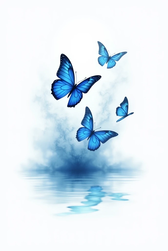 logo , blue butterflies , smoke , water , ((BB)) , white background