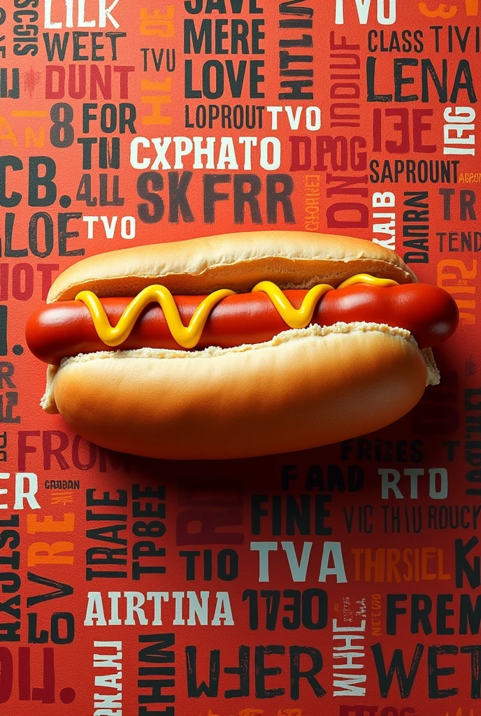 Image with words as wallpaper for hot dog advertising

