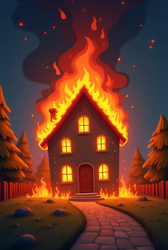 IMAGE OF A HOUSE ON FIRE ANIMATED CARTOON IS BEING PLAYED ON TV