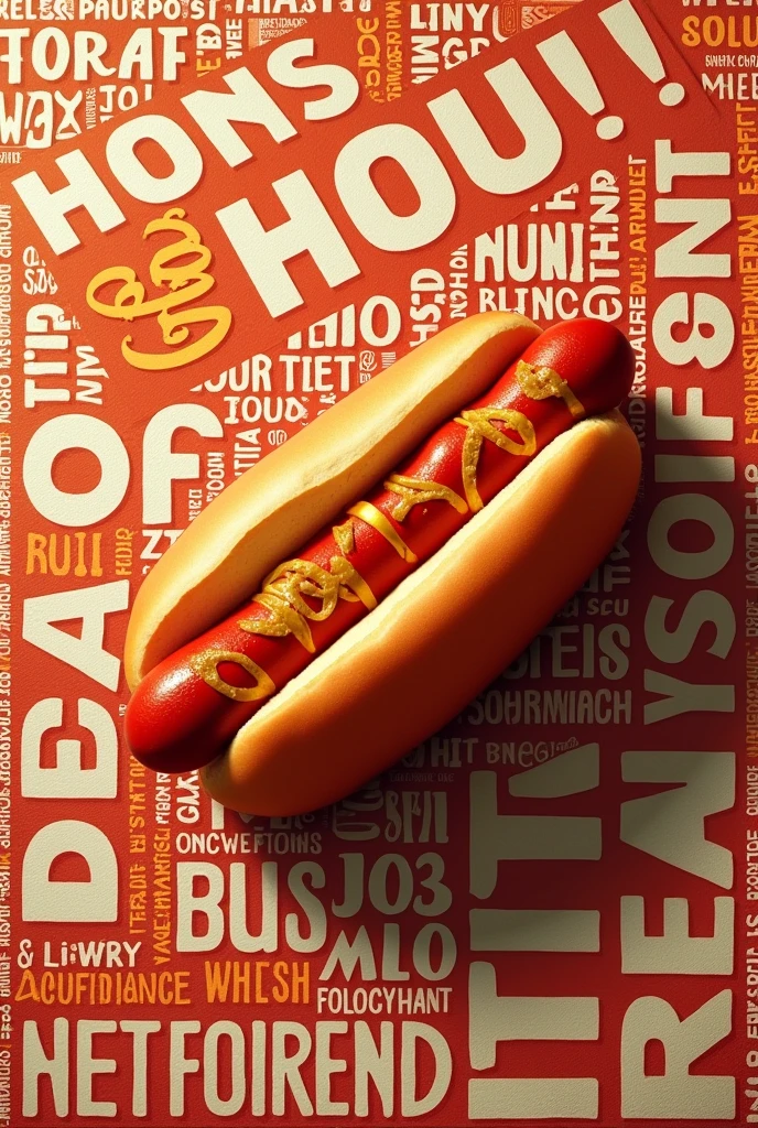 Image with words as wallpaper for hot dog advertising