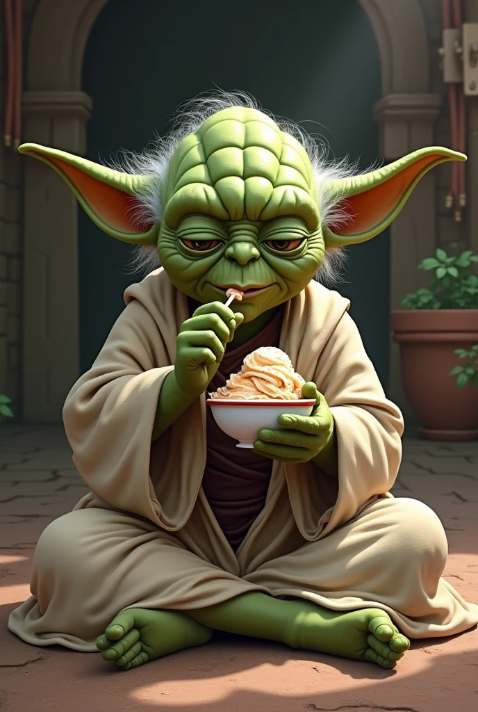 Master Yoda eating ice cream