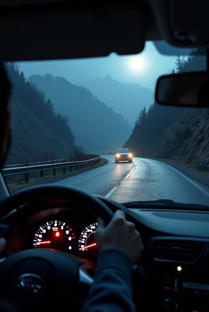 On a new moon night, the view from the driver's seat was of a narrow, winding road over a mountain pass shrouded in darkness, with a series of steep inclines and sharp curves.It was a terrifying route, relying on the car's headlights faintly illuminating the asphalt and thin metal guardrails; one wrong step could send you headfirst into the valley below.