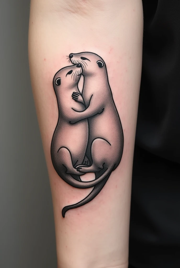 A soft and black tattoo of 2 otters