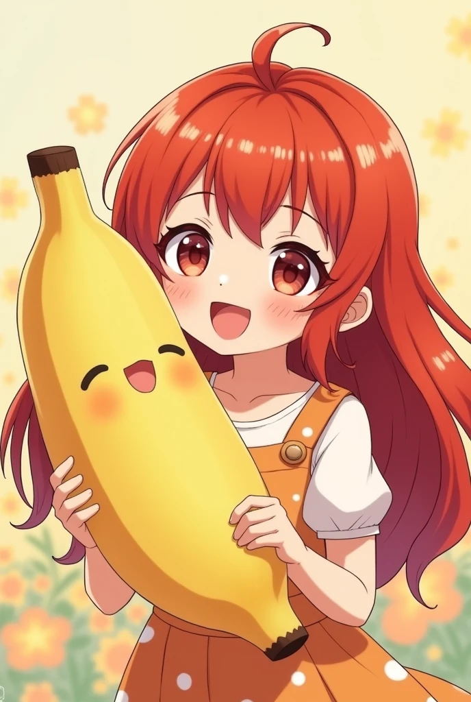 Girl with red hair and a cute and kawaii banana