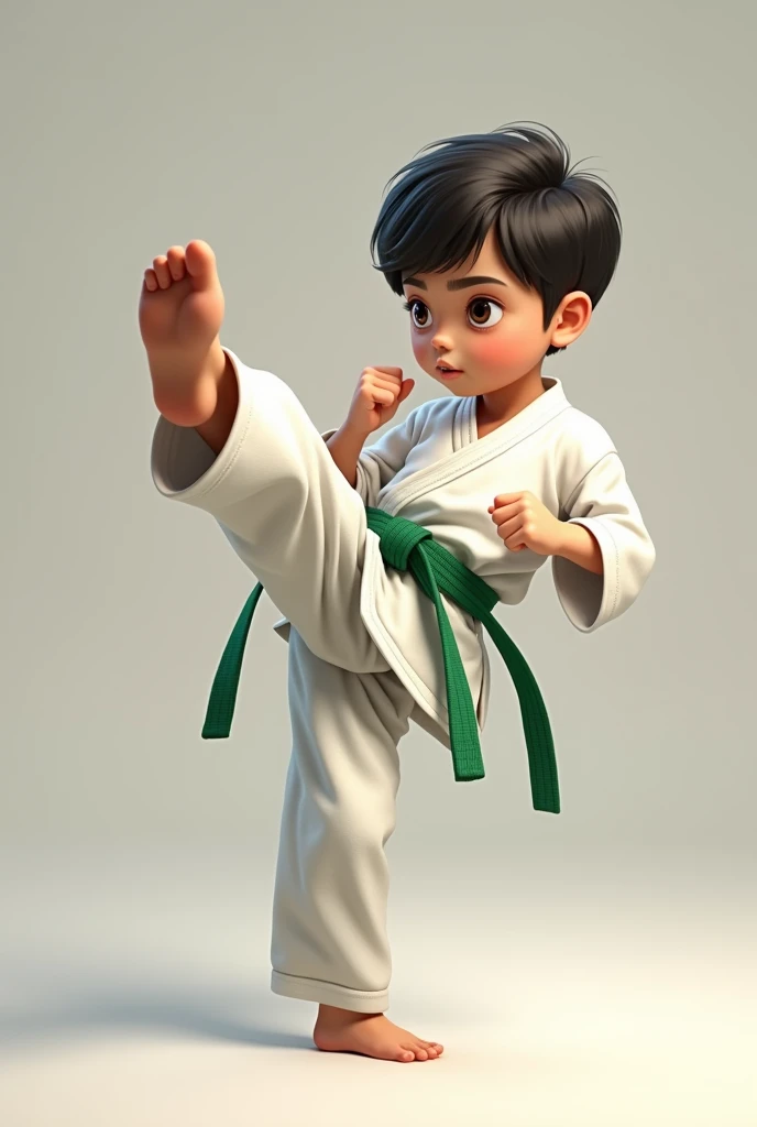 taekwondo boy kicking green belt