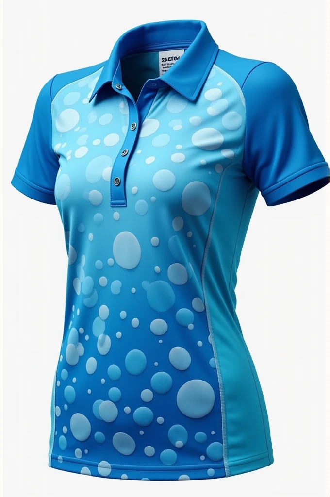 Create a women's sports polo shirt in blue and light blue with a pill print