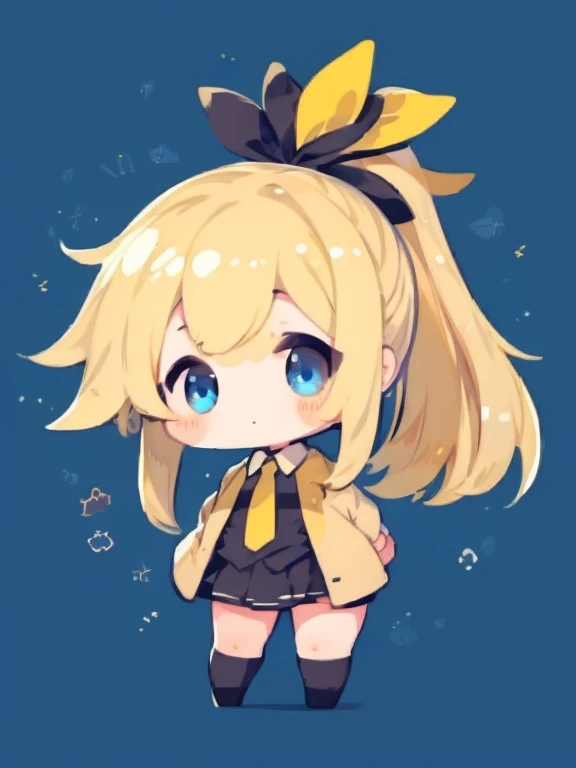 ((chibi)), big head, focus face, flat avatar, (masterpiece:1.2, highest quality), (Realistic, photoRealistic:1.4), Beautiful illustrations, (Natural Side Lighting, Cinema Lighting), Written boundary depth, Beautiful thighs staring at the viewer, 1 female, 20-year-old, alone, thin, slender, (small breasts), anime girl in a short red check skirt and Black blouse with formal collar ((yellow tie)), ((white sox)), yellow cardigan, ((Blue eyes)), Messy hair, High ponytail, hanayamata, single character full body, anime full body illustration, from girls frontline, full body single character, girls frontline style, anime vtuber full body model, render of april, full body with costume, full body illustration, visual novel sprite, fine details. girls frontline