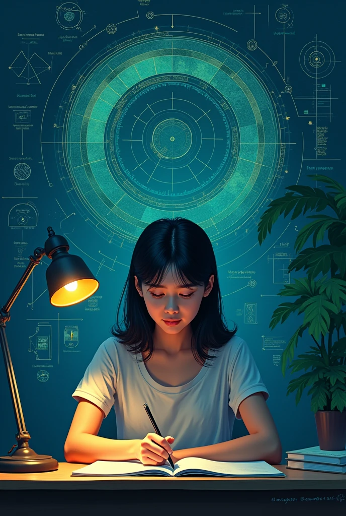 FUNDS FOR A MATHEMATICAL DESIGN, THAT THEY ARE OF THE COLORS BLUE AND GREEN, THAT THERE IS A YOUNG WOMAN STUDYING