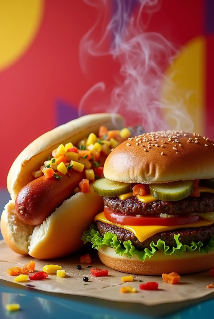 Wallpaper image for hot dog and hamburger advertising 