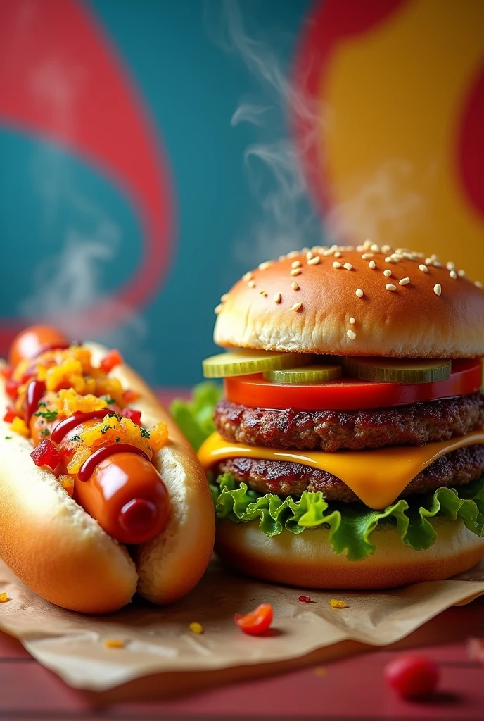 Wallpaper image for hot dog and hamburger advertising