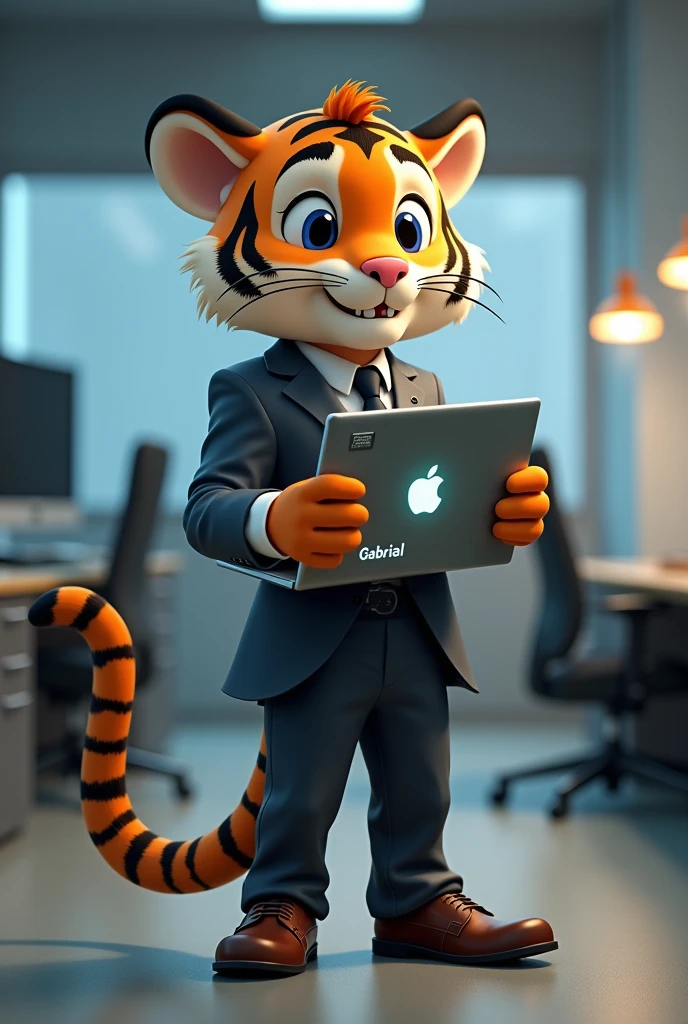 Disney, tiger in administrator clothes, Computer in hand, name Gabriel