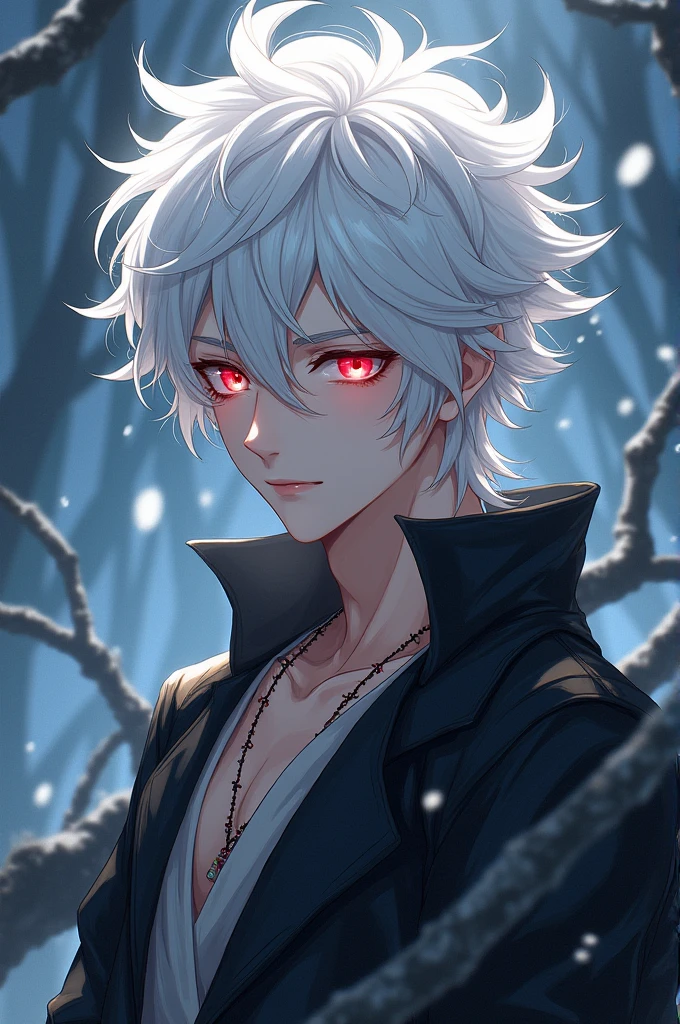 Anime male with white hair and red eyes